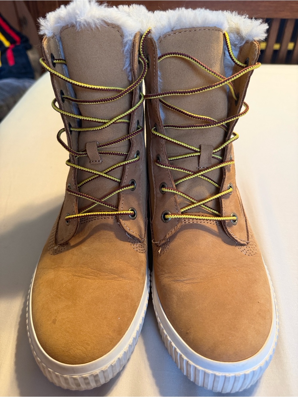 Timberland Women's Tan Shearling-Trim Lace-Up Booties *worn once*
